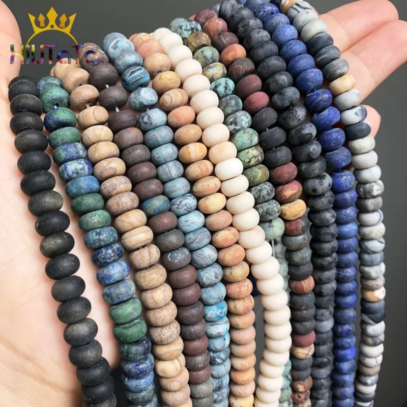 5*8mm Matte Natural Pink Quartz Agates Jades Lapis lazuli Round Rondelle Beads For Jewelry Making DIY Chrams Bracelet Ear Studs