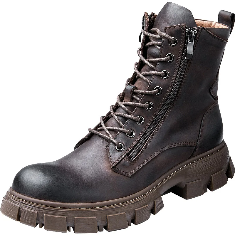 

New Ankle Boots Male Combat Boots High Quality Genuine Leather Cowboy Boots Mens Autumn Winter British Retro Men Shoes Cowhide