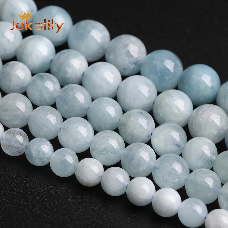 

Natural Aquamarines Gemstone Beads Blue Stone Round Loose Spacer Beads For Jewelry Making DIY Bracelet Necklace 4 6 8 10 12mm 5A