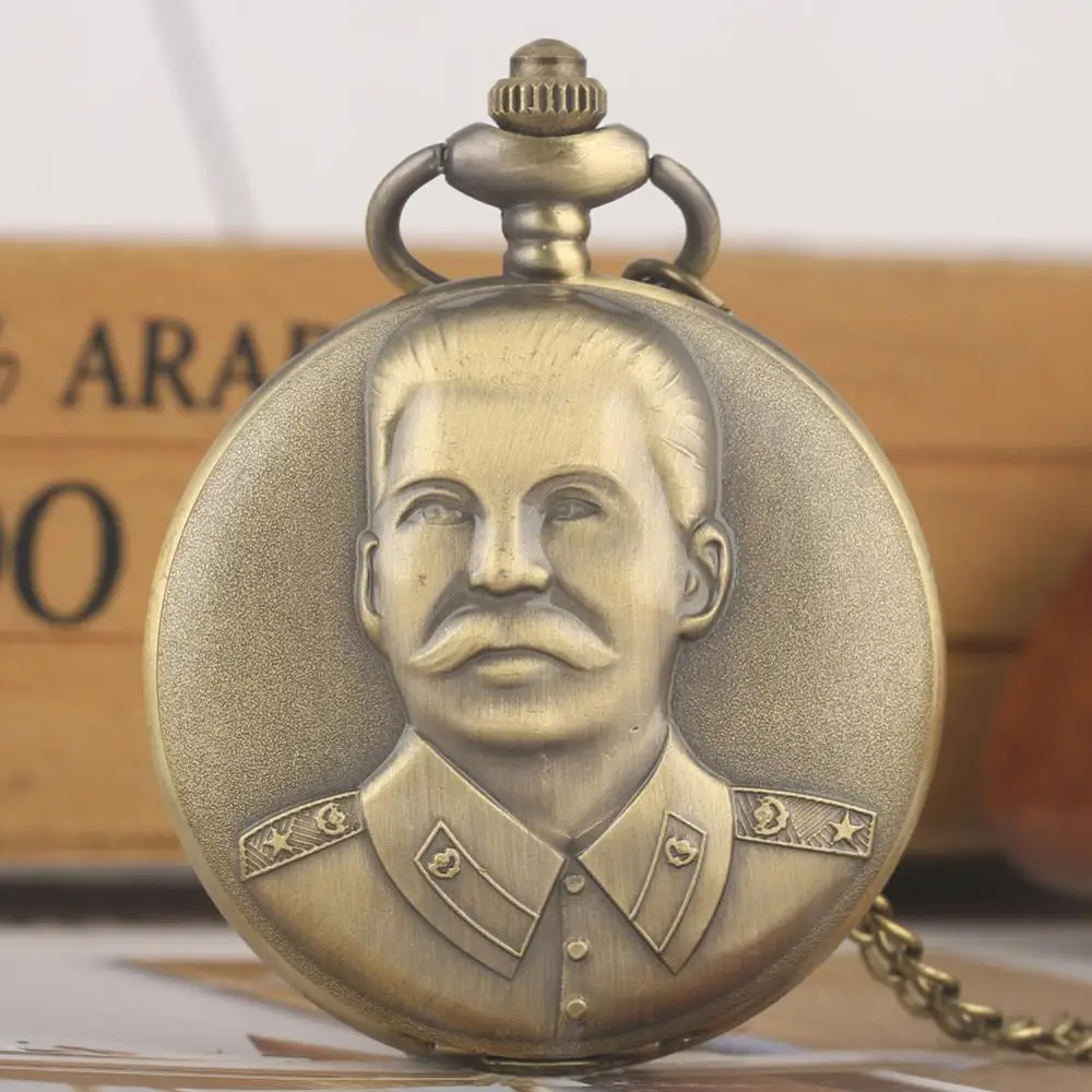 Jam Tangan Saku Pria Potret Pahlawan Soviet dari Stalin Pemimpin Rusia Jam Tangan Quartz Rantai Liontin Fob Seni Koleksi Jam Hadiah