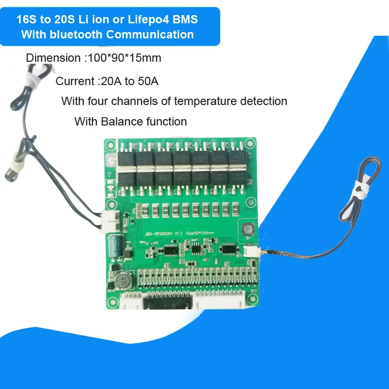 리튬 이온 또는 Lifepo4 스마트 블루투스 BMS, 30A 또는 50A 정전류, 16S, 17S, 18S, 19S, 20S, 48V, 60V, 72V