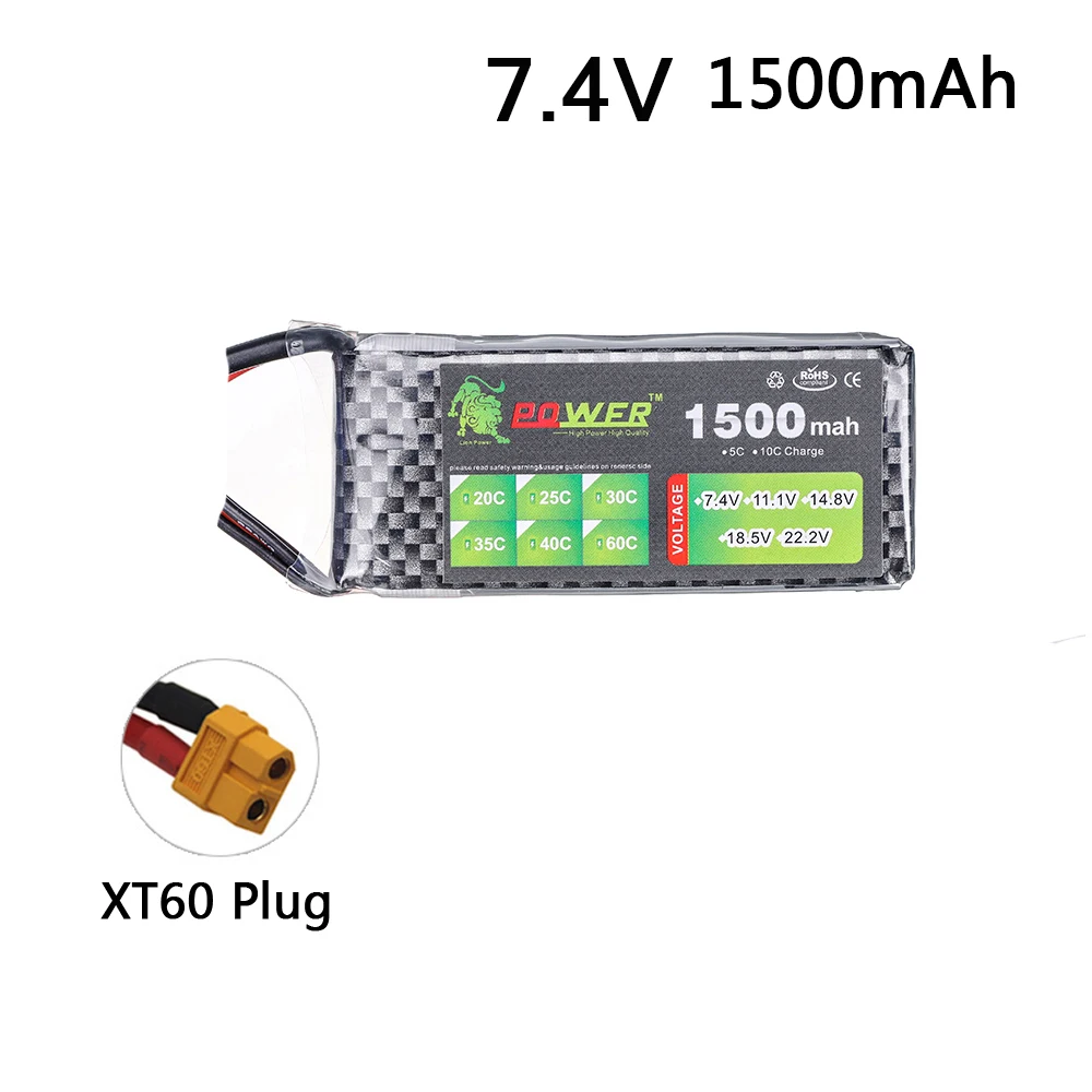 7.4V 2S Lion 1500MAh Công Suất Pin Lipo 35C MAX Cho Máy Bay Không Người Lái FPV Quadcopter RC Xe Thuyền máy Bay Trực Thăng Pin Phần