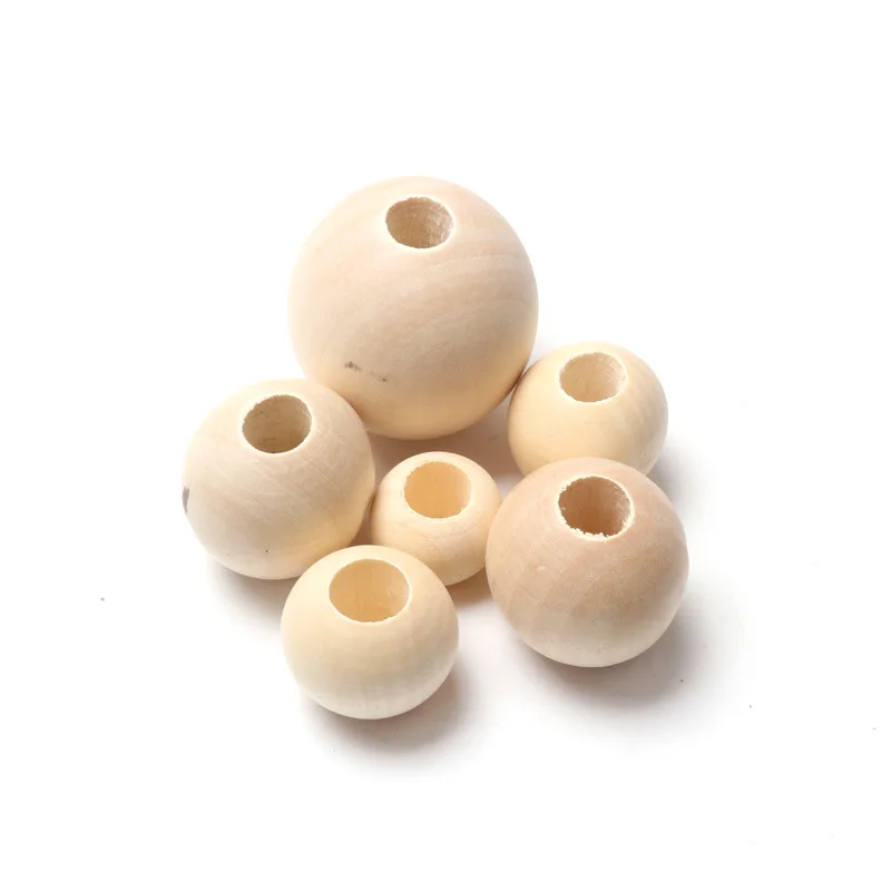 8mm 10mm 12mm 15mm 20mm Natural Wooden Material Round Shape Spacer Beads Big Hole For Jewelry Making Handmake DIY Accessory