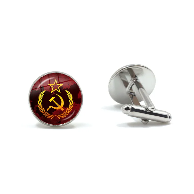 Vintage USSR Soviet Badges Sickle Hammer Cufflinks CCCP Russia Emblem Communism Sign Top Grade Cuff Button For Men Shirt Gift