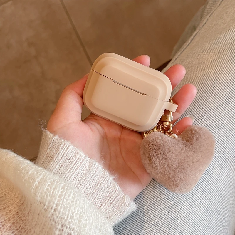لطيف الشتاء الشعر الكرة المفاتيح سماعة مربع ل apple airpods 1 2 3 برو غطاء بلون سيليكون حقيبة سماعة الاذن ل Airpod 3