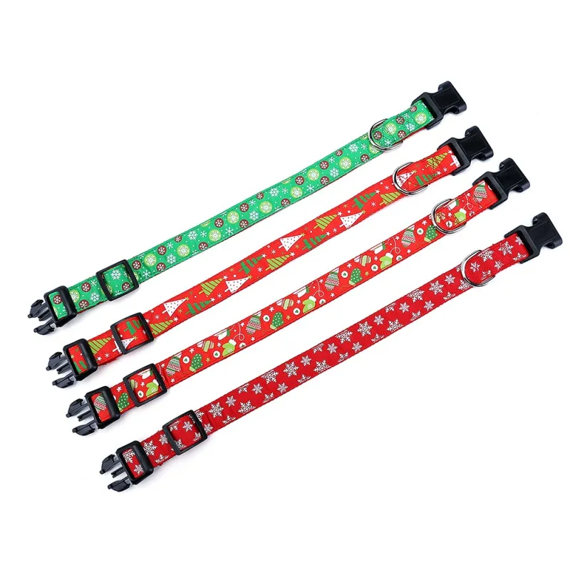 Christmas Dog Collar Adjustable XMAS Printed Boy Girl Collar Nylon Necklace Puppy Gift Small Dog Chihuahua