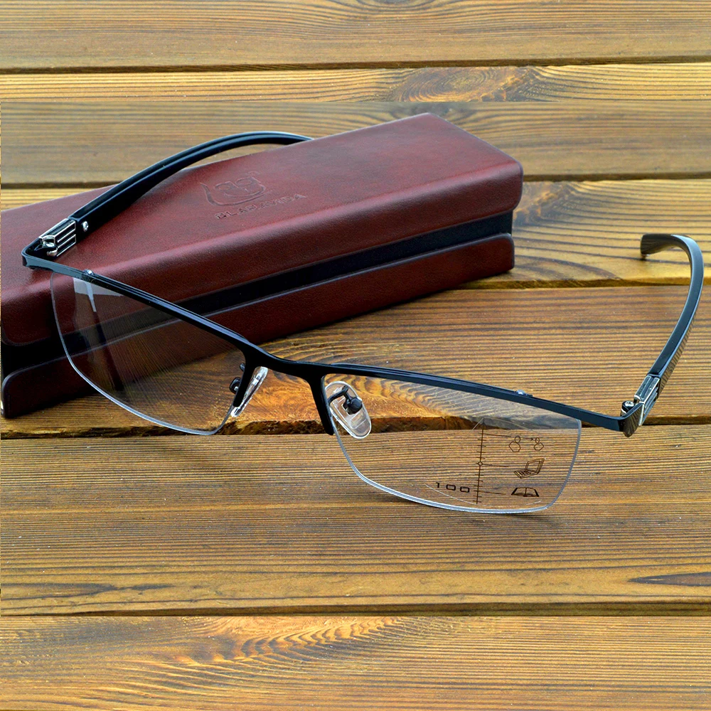 

Business Men Half Rim Progressive Photochromic Reading Glasses with PU Case +0.75 to +4 See Near N Far, Indoor N Outdoor