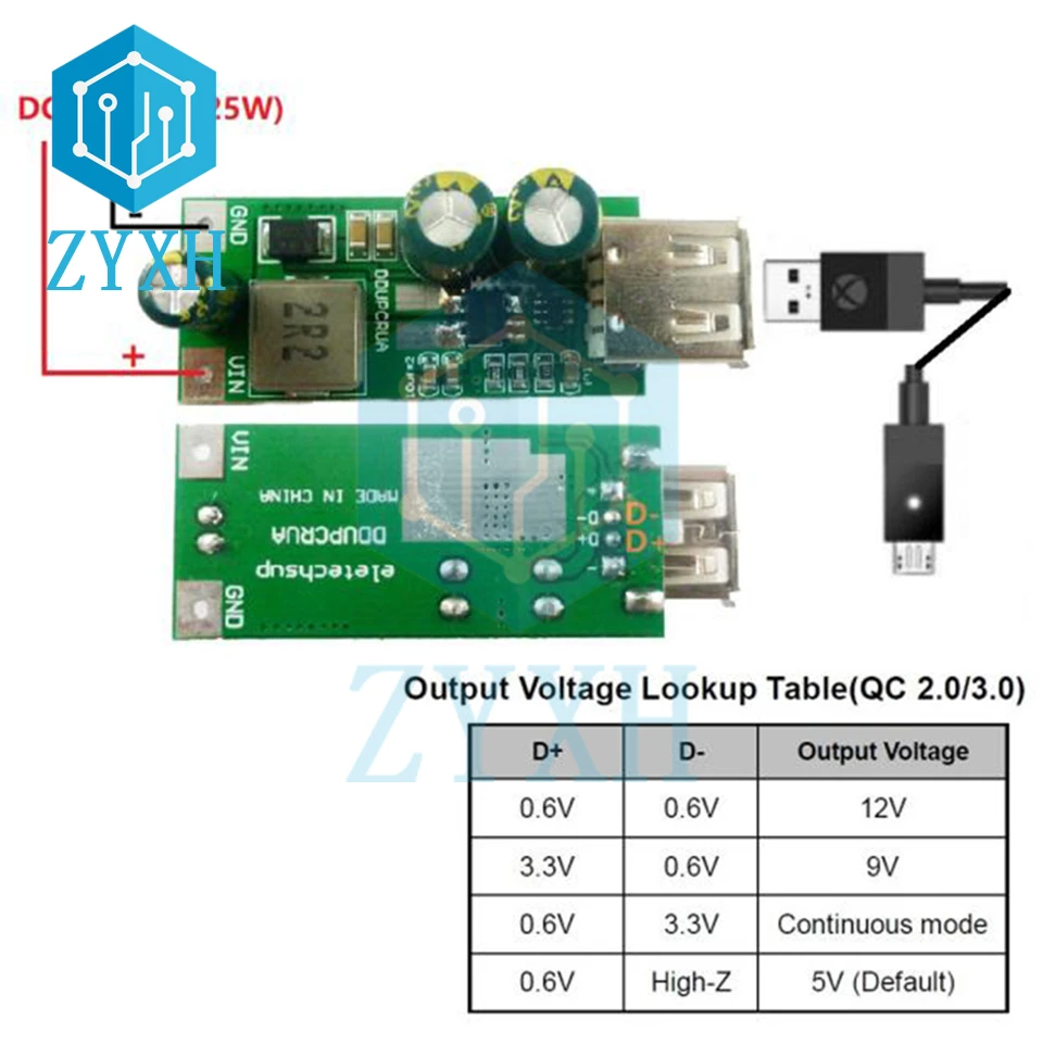 25W USB QC 3.0 2.0 FCP Fast Charger Module DC 3.3-5V To 5V-12V 5V/4A 9V/2A 18650 LI-ION Li-Po Lithium Battery Charging