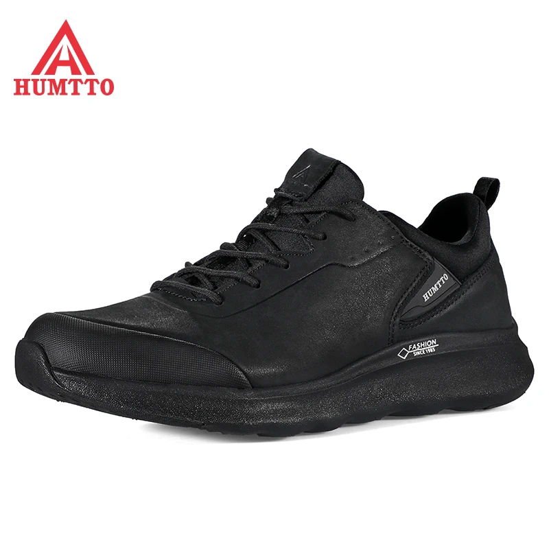 HUMTTO Running Shoes Men Outdoor Sport Leather Luxury Designer Trainers Mens Shoes Light Cushion Black Casual Sneakers for Male