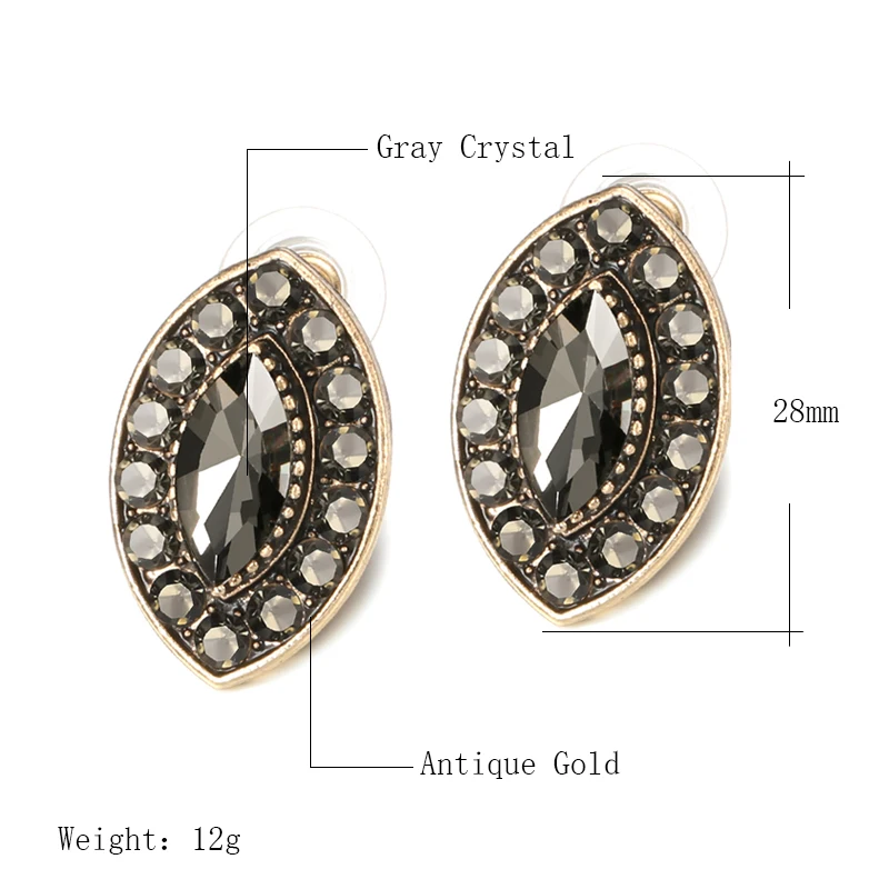 Kinel 2020 New Boho Gray Crystal Flower Big Stud Earrings For Women Antique Gold Vintage Wedding Fashion Turkish Jewelry