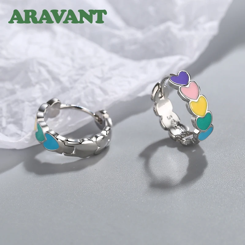 ARAVANT 925 Silver Multi Heart Hoop Earring For Women Fashion Wedding Jewelry Gift
