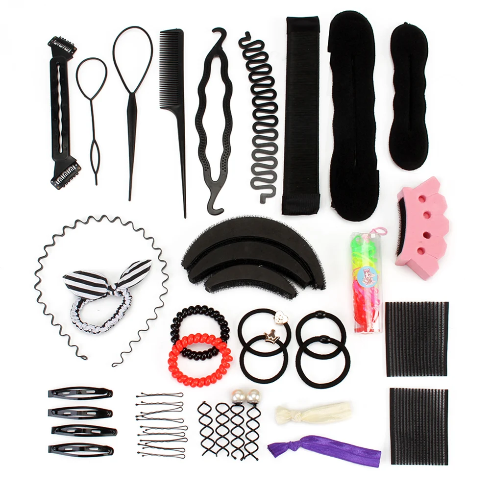 1Set DIY Hair Styling Hair Accessories Tools Set Hair Bun Maker Clip Hairpins Headbands Roller Twist Sponge Donut For Girl Women