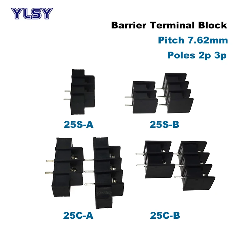 

30Pcs Barrier Screw PCB Terminal Block Pitch 7.62mm Morsettiera Straight 2P 3P Wire Connector Bornier Cable 22-14AWG 2.5mm2 15A