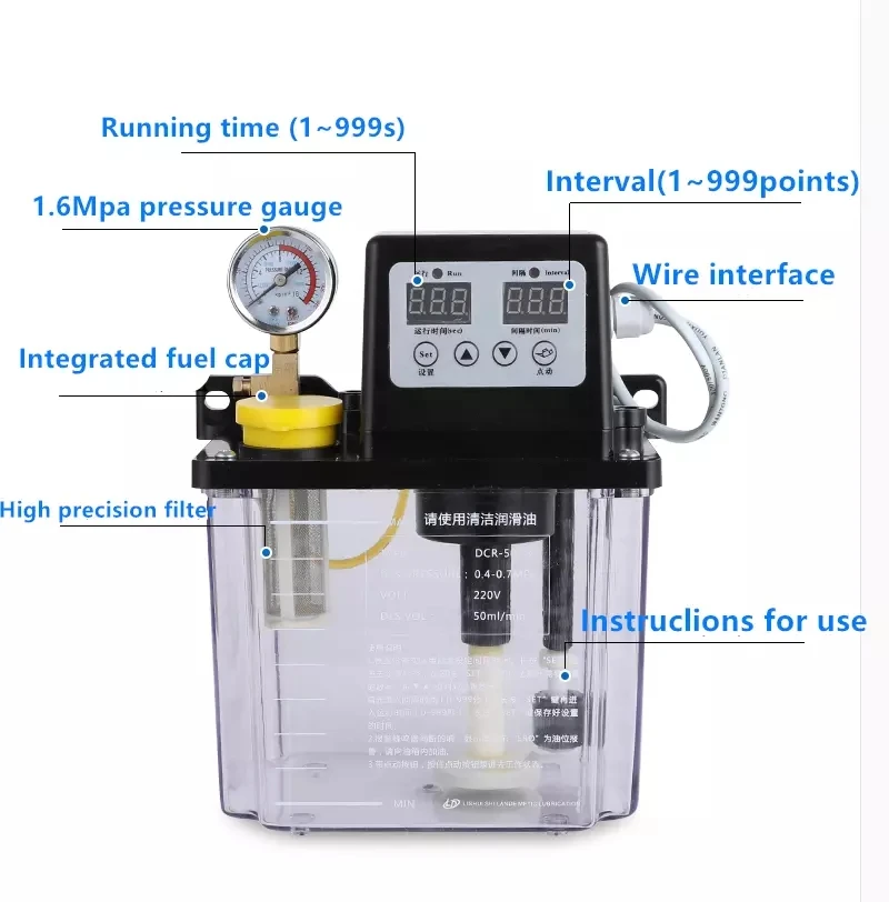 0.5/1/2 220V CNC Liters Lubricant Pump Automatic Lubricating Oil Pump Oil Injector Electromagnetic Lubrication Pump Lubricator