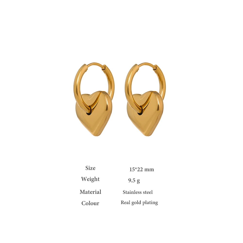 Yhpup Stainless Steel Heart Huggie Earrings for Women Fashion Metal Golden 18 K Hoop Temperament бижутерия для женщин Gift