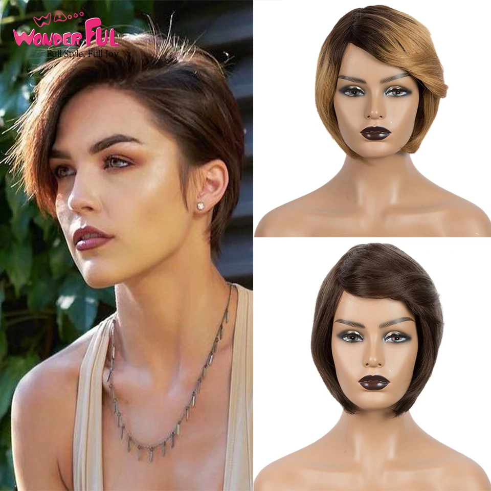 Wonderful Short Bob Pixie Wigs Human Hair Brazilian Human Hair Wigs  #1B Ombre Color Remy Short Human Hair Wigs For Black Women