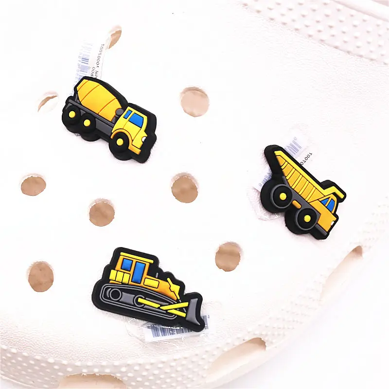 1 Pcs Original Engineering Vehicle Shoe Charms Accessories Yellow Bulldozers Mixers Trucks PVC Shoe Buckle Decorations Clog Pins