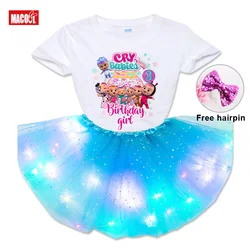 Conjuntos de vestido de tutú de cumpleaños para niña, conjunto de princesa para fiesta de cumpleaños para bebés, vestido ligero y camiseta para niños de 2, 3, 4, 5, 6 y 7 años