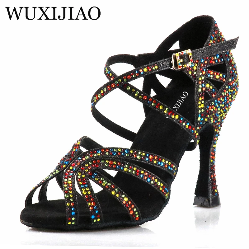 Ladies Latin Dance Shoes Five-color Rhinestone Soft Sole Salsa Shoes Ladies Prom Sandals Ladies Wedding High Heels 7.5CM