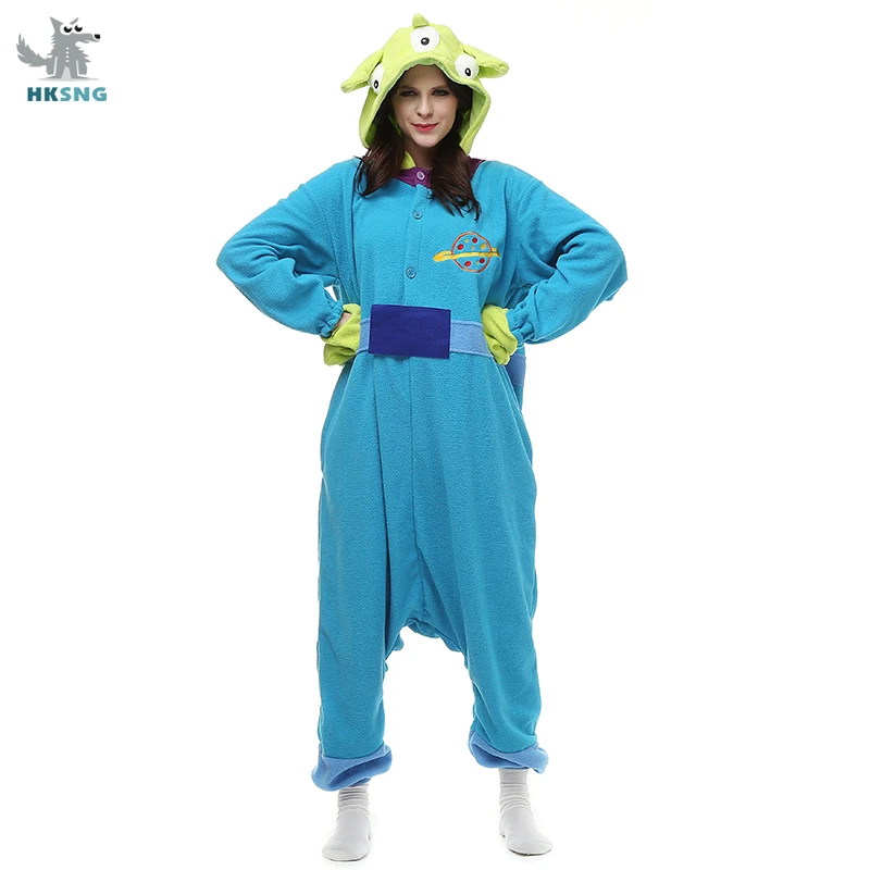 HKSNG Animal Adult Mike Alien 3 eyes Monster Onesie Kigurumi Pajama Cartoon Little Green Man Family Party Costume Sleepwear