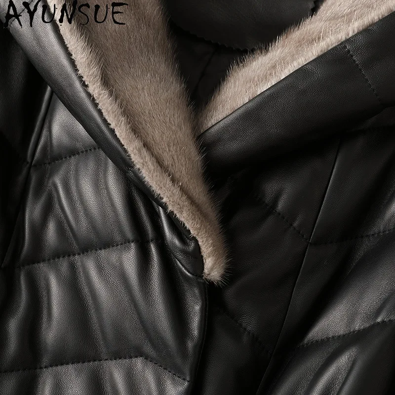 Long Genuine Leather Jacket Women Sheepskin Coat Female Winter Down Jackets Mink Fur Hooded Parkas 2020 Mujer Chaqueta Pph1783