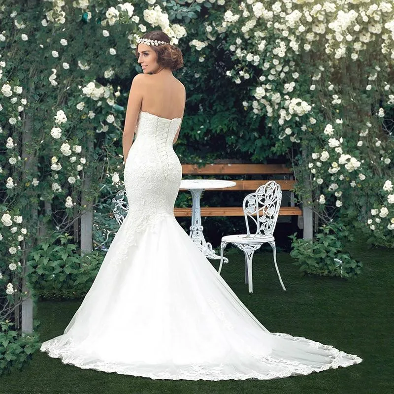 Encantador applique vestidos de noiva sereia renda vestidos de casamento 2020 querida trompete andar comprimento vestido de noiva do vintage menina