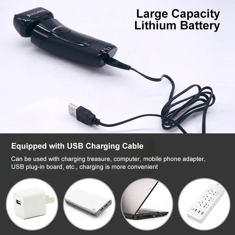 USB Rechargeable Electric Shaver 1 Hour Fast Charge Shaving Machine Men 3D Triple Floating Blade Razor Wet-Dry Dual Use Washable