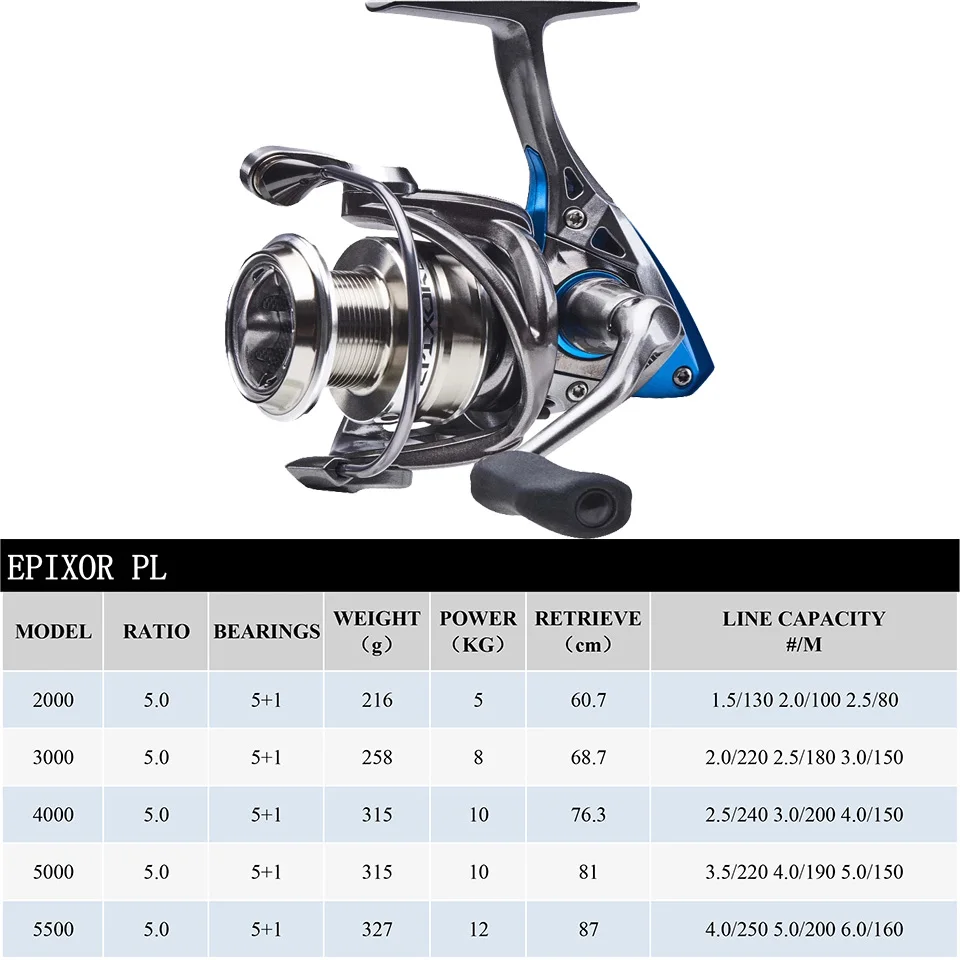 OKUMA EPIXOR LS PL Spinning Fishing Reel 5BB+1RB Deep/Shallow Extra Spool 5-12KG Power Corrosion Resistant Graphite Body/Rotor