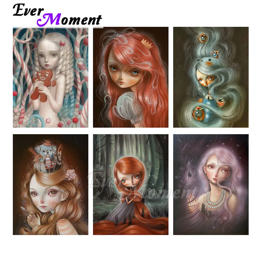 

Ever Moment Diamond Painting Cartoon Girl Picture Paint By Diamond Artwork Embroidery Mosaic Handicraft ASF2225