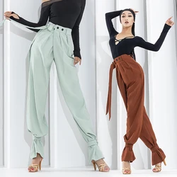 Latin Dance Pants Women New High Waist Loose Ballroom Dance Trousers Cha Cha Rumba Samba Practice Clothing Black Pants BL7259