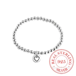 925 Sterling Silver Love Heart Round Bead Charm Bracelet &Bangles For Women Girls Wedding Trendy Party Jewelry Accessories