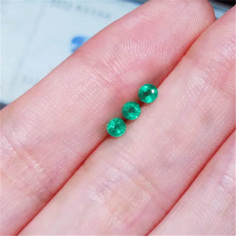 VANTJ Natural Emerald Loose Gemstone 1PCS Small Round Cut Customizable Diy for Silver Gold Women Jewelry Random Delivery