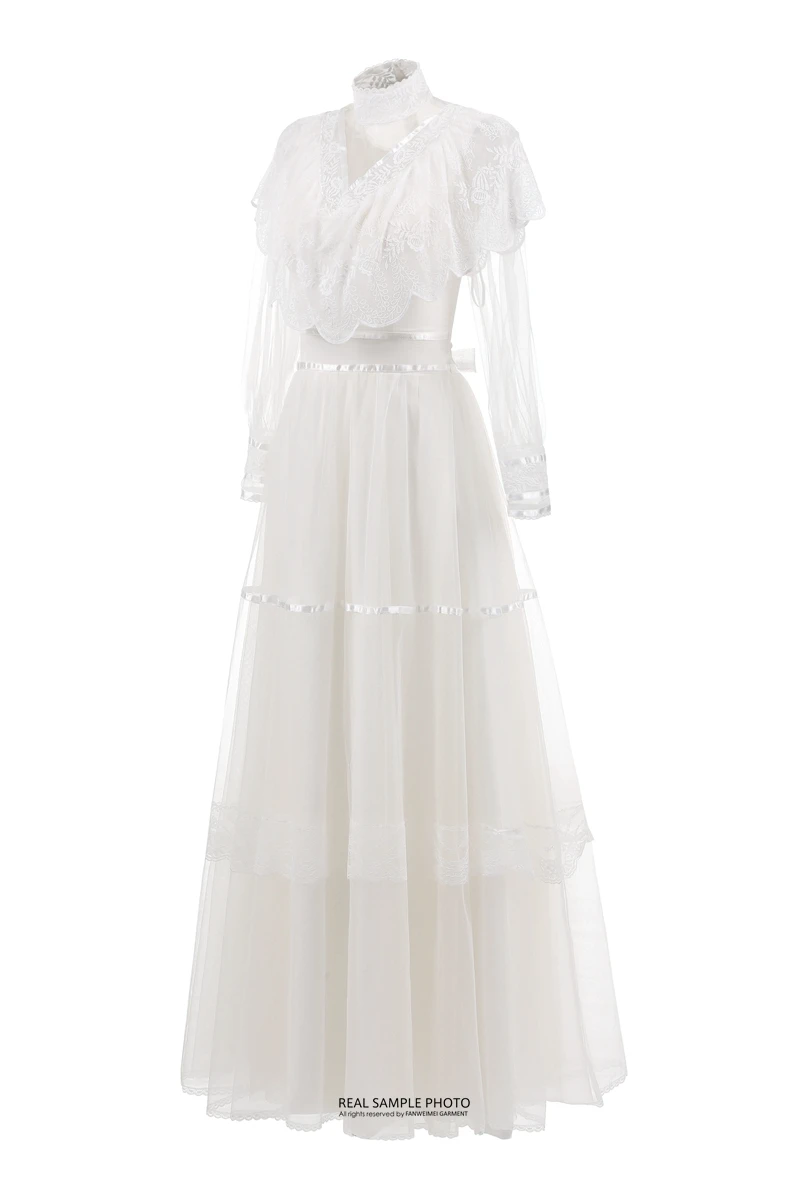 Robe de Mariée en Tulle à Manches sulfet Col Haut, Vêtement en Dentelle, Style Victoria, pour Patients de Mariage, Quelle que soit la Collection