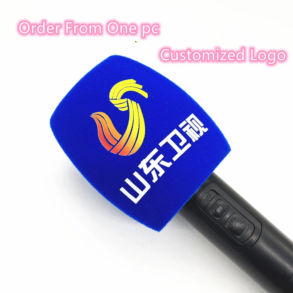 Flocking Mic Sponge Printing Covers Customized Microphone Windshield Logo Foam Windscreen For TV Stations Reporters Interview