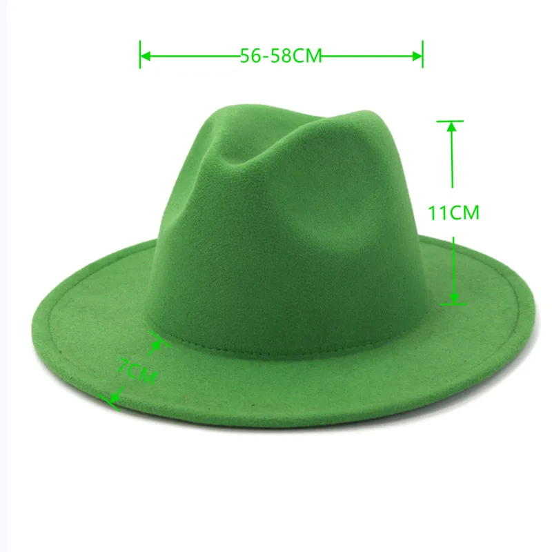 Women Fedora Hat NEW Christmas Green Solid Formal Dress Wedding Men Hats Jazz Winter Hats Wholesale