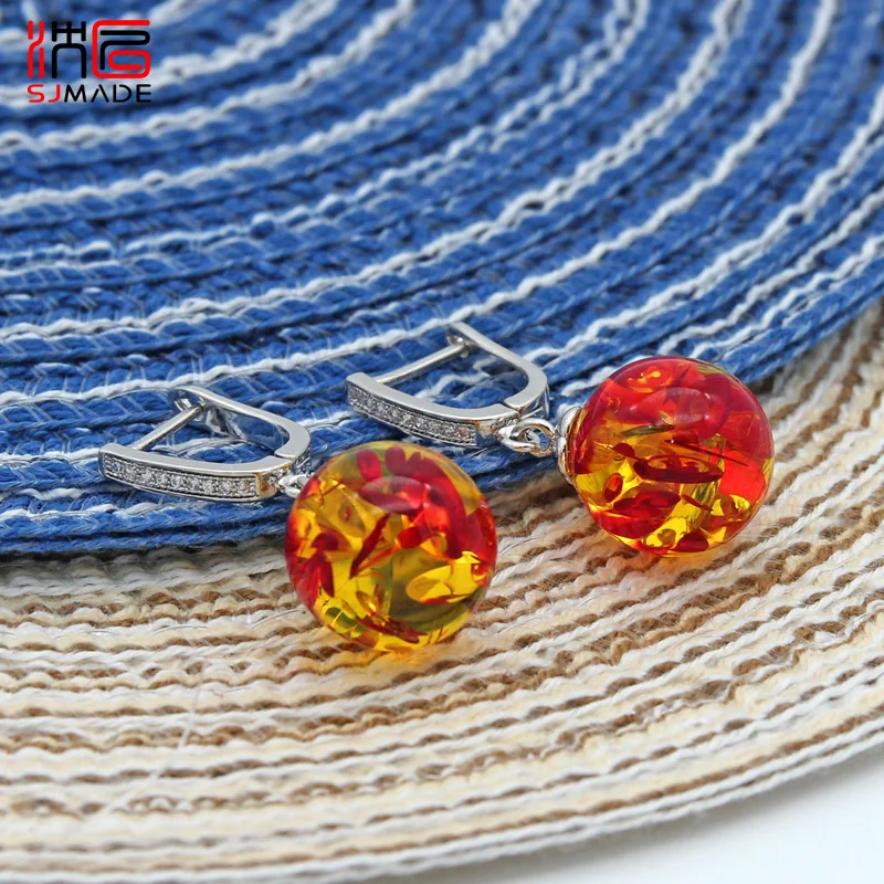 SHENJIANG New Vintage Fashion Round Flower Ambers Dangle Earrings 585 Rose Gold Color Eardrop For Women Wedding Jewelry