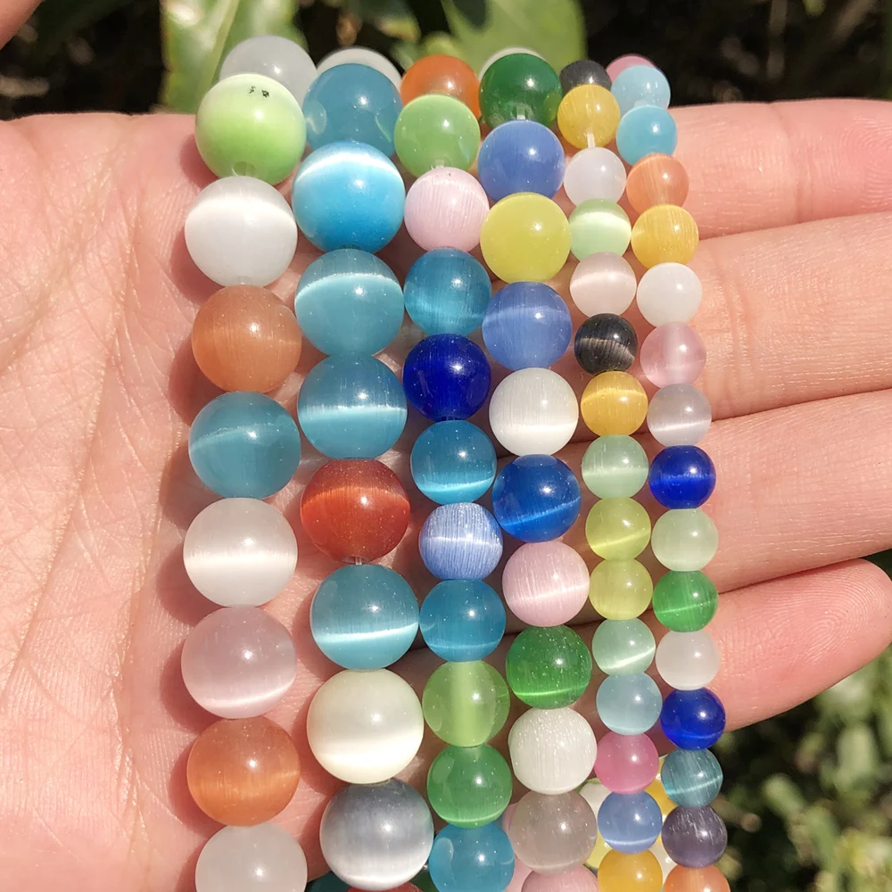 Natural Stone Multicolor Cat Eye Beads Round Loose Beads for DIY Jewelry Making Bracelets Necklace Charms Accessories 4-12mm