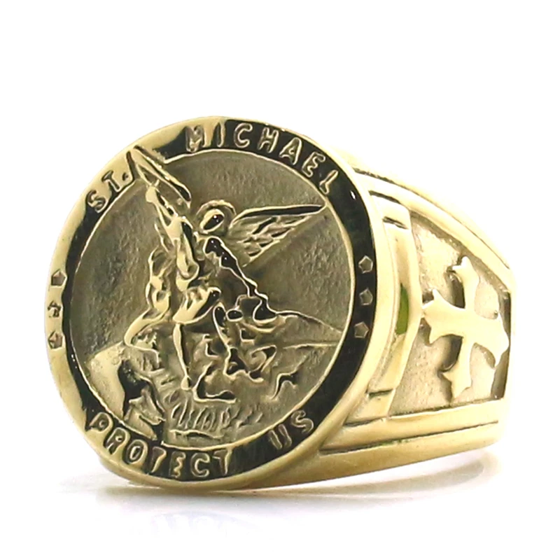 Size 6 To size 15 Mens Cross Saint Michael Protect US 316L Stainless Steel Newest Ring