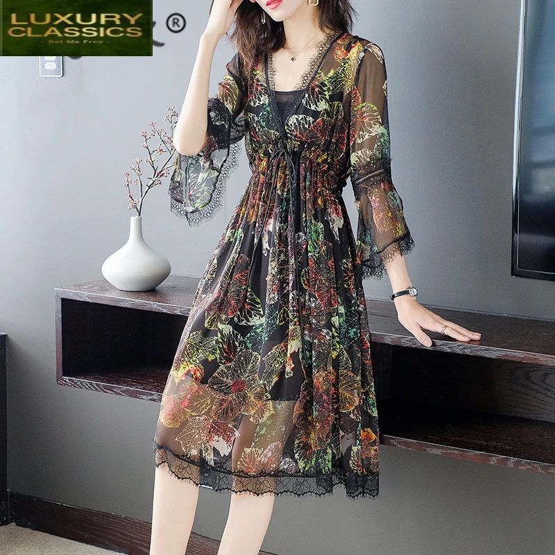 

Slik Vintage Summer Real Dress Women Sexy Black Lace Dresses Women Clothes 2021 Beach Boho Floral Party Vestidos 68966