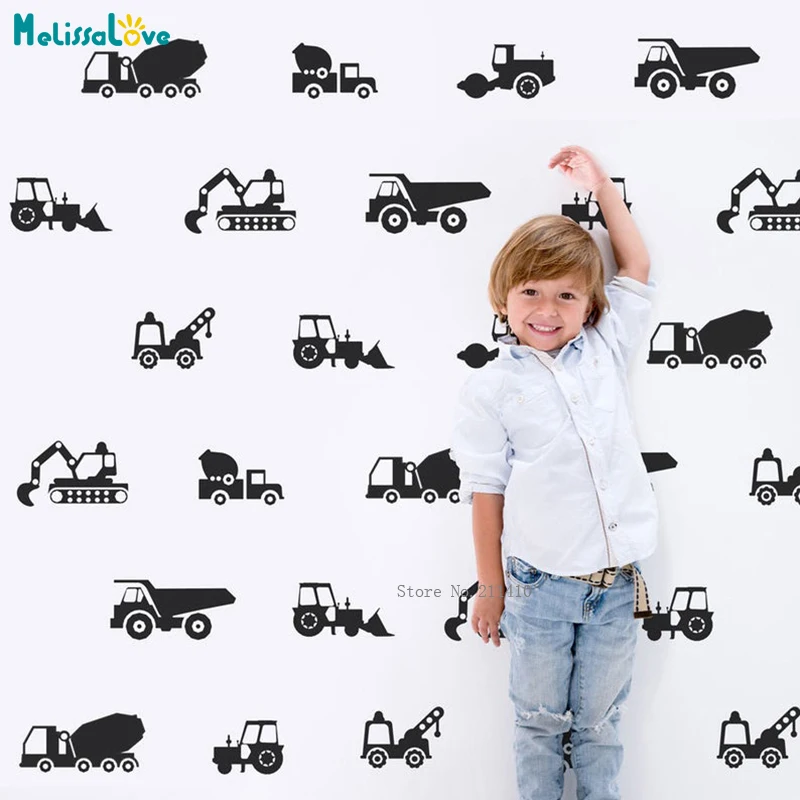 

32pcs Construction Vehicles Wall Stickers The Builder Collection Tractor Excavator Cars Nursery Decals Baby Decor YT5319