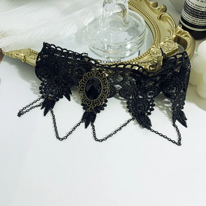 Fashion Gothic Choker Necklace Vintage Tattoo Tassel Punk Style Lace Pendant Wedding Jewelry Women False Collar Statement