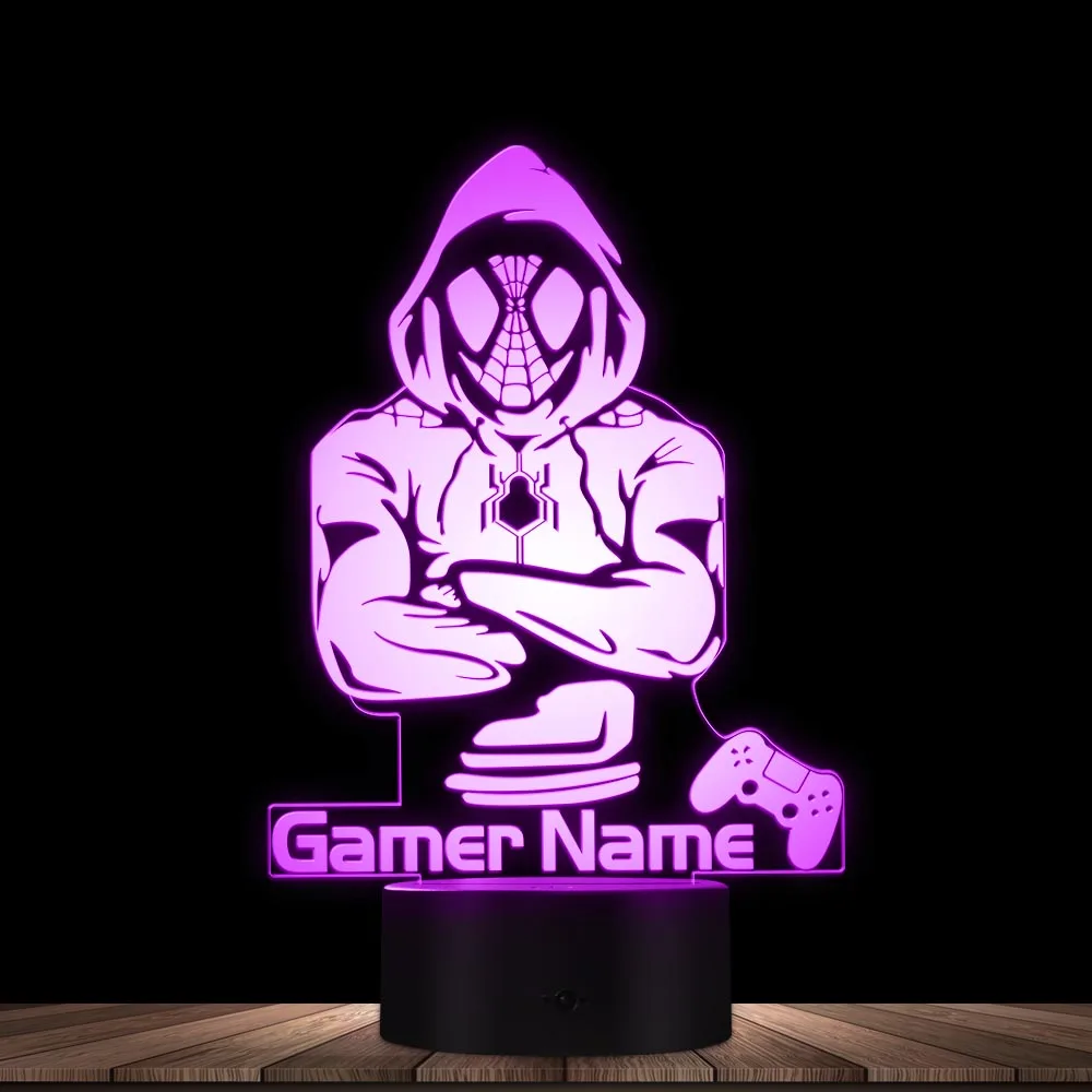 Spider Superhero LED Night Lamp For Playing Room Miles Morales Custom Gamepad Night Lamp Personalized Gamer Name Display Sign