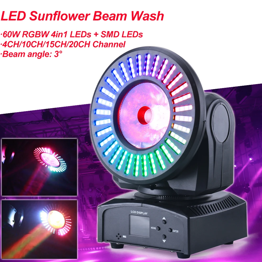 85W LED Sunflower Beam Wash Moving Head Light RGBW 4IN1LEDs DMX-512 Control Professional Disco DJ Party Stage Lights