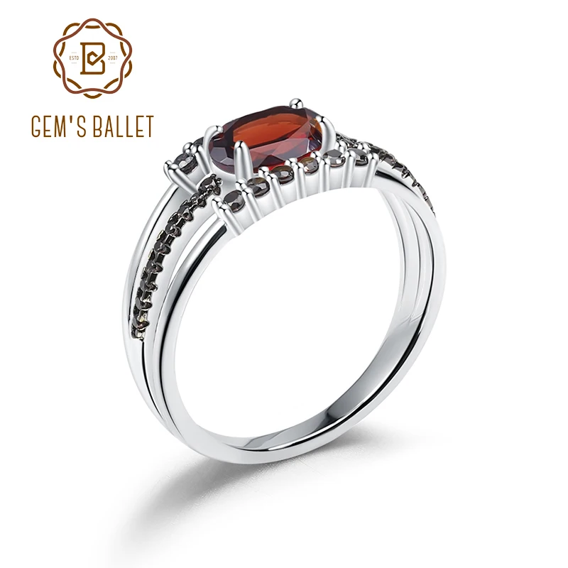 

GEM'S BALLET 0.95Ct Natural Red Garnet Rings 925 Sterling Silver Vintage Ring for Women Anniversary Birthstone Ring Fine Jewelry