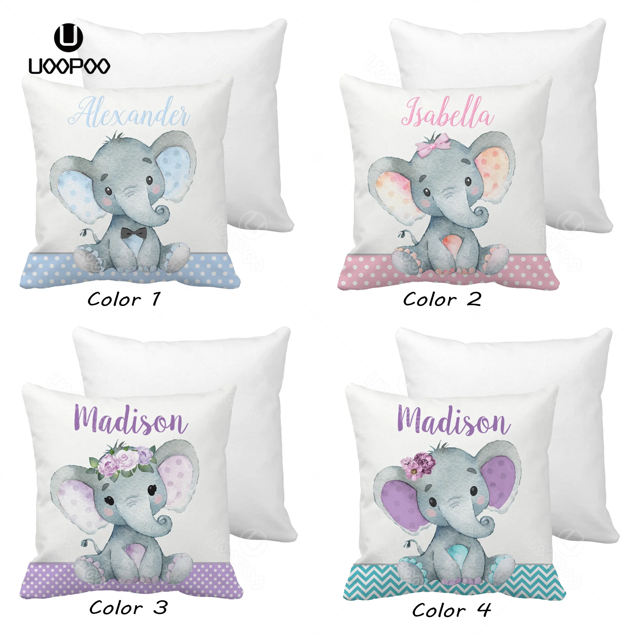 Custom Baby Pillow Cover Cute Elephant Printed Cushion Cover Kids Polyester / Canvas Pillow Case For Baby Room