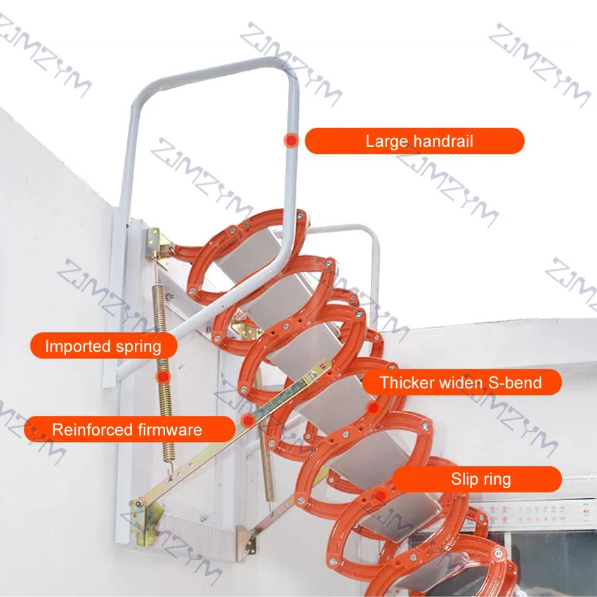 Escalier rétractable suspendu à l'extérieur 3.1-3.5m, manuel, échelle pliante murale, escaliers télescopiques portables, ensemble d'outils ménagers