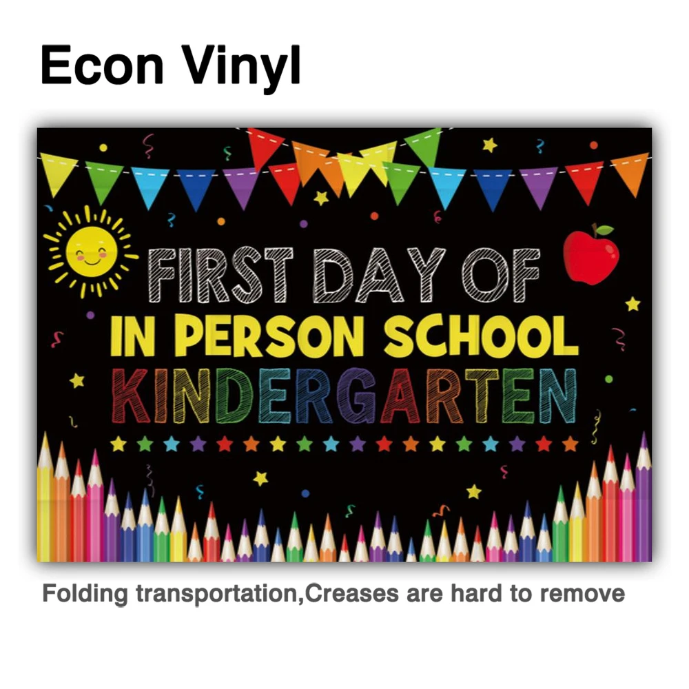 Funnytree First Day of in Person School Kindergarten Party Backdrop Colourful Banner Pencils Stars Blackboard Kids Background