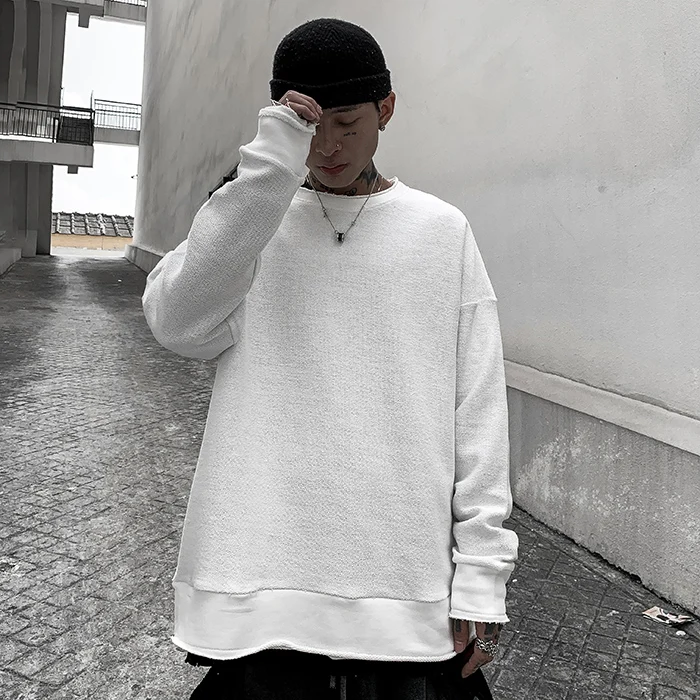 OVERSIZE hip-hop European and American street fashion brand reverse wear cat whiskers round neck sweater BF wind men and women t