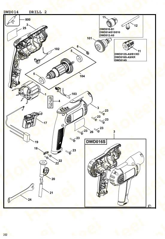 Chuck key FOR DEWALT DW515L DW516 DW516K DW563 DW563K DW566 DW566K DW569 DWD014 DWD015 DWD016 DWD022 DWD024 DWD112