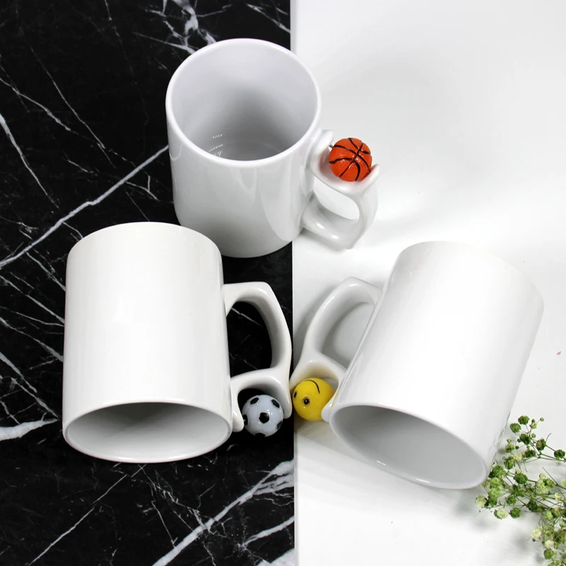 Customize Logo Ceramic Mug Tea Cups DIY Photo Print Sublimation Blank Coffee Mug With Bastketball Football Handle Cup